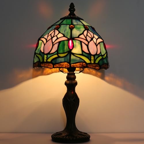 Small Tiffany Table Lamp Stained Glass Memory Lamp Pink Tulip Style