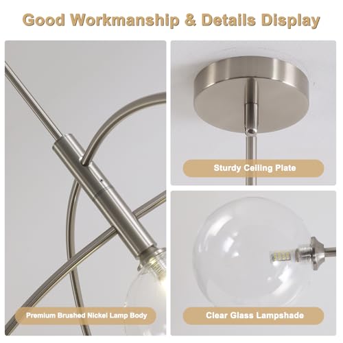 Mid Century Modern Sputnik Chandelier Adjustable 5 Light Clear Glass Silver Ceiling Chandelier for Dining Room Kitchen Bedroom