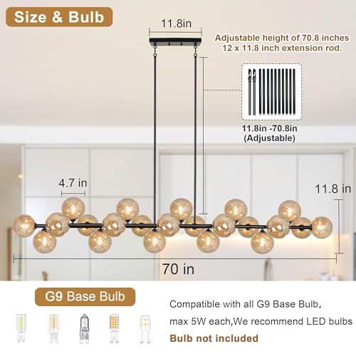 Linear Chandelier Modern 22 Lights Large Sputnik Chandelier Length 70 Inch