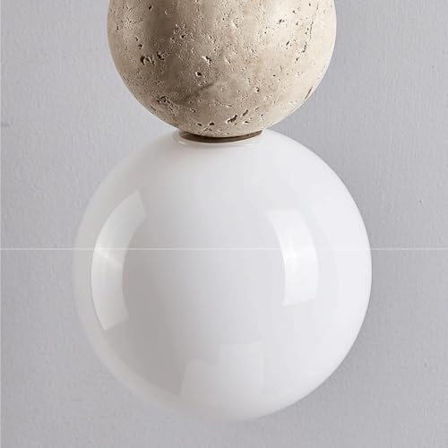 Modern Indoor Pendant Light Natural Stone Spherical Hanging Light Frosted White Glass Suspension Pendant Lamp for Bedside Restaurant Kitchen Island Aisle Bar Club Chandelier