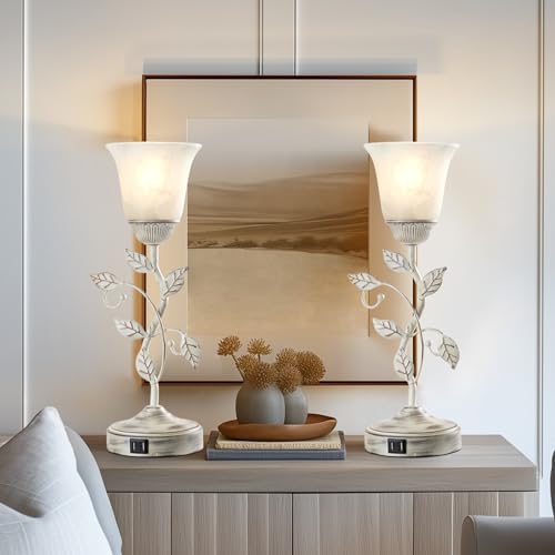 Set of 2 Rustic Touch Table Lamps for Bedroom 2 USB C+A (2 Count)