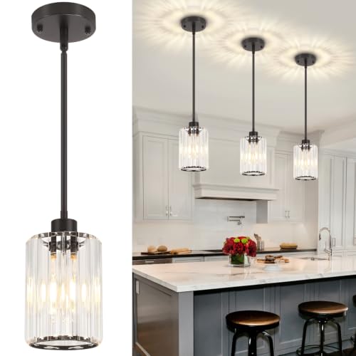 3 Pack Black Pendant Lights Kitchen Island Crystal Hanging Lighting Fixture (3 Count)