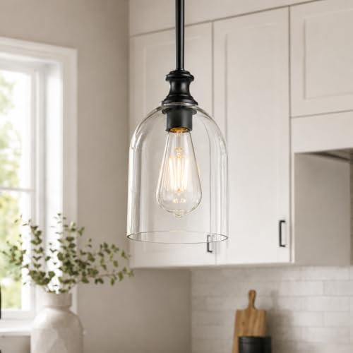 Modern Black Pendant Lights Kitchen Island Cylinder Glass