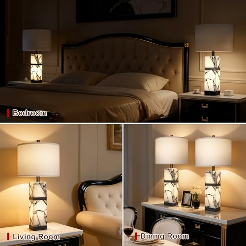 27" Alabaster Table Lamp Set of 2 with Night Light for Living Room (2 Count)