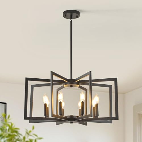 8 Light Modern Farmhouse Black Geometric Chandelier