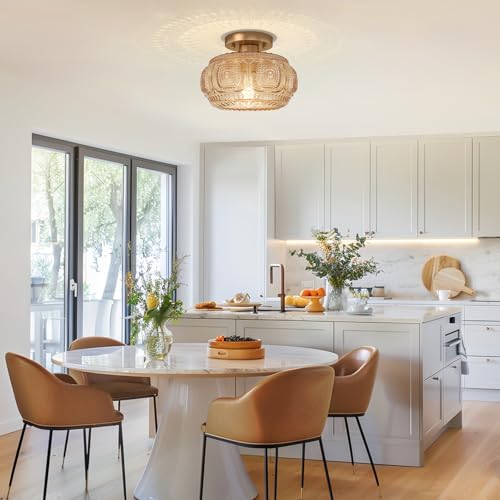 Mid Century Modern Glass Semi Flush Mount Ceiling Light Fixture