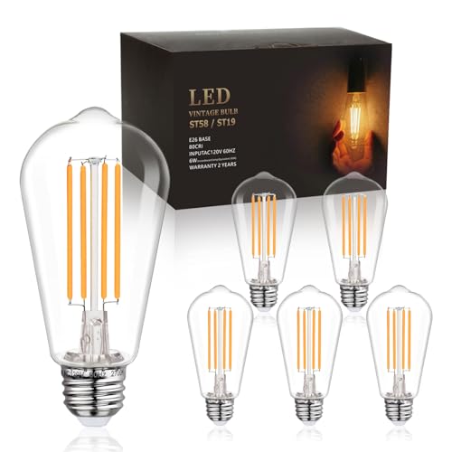 6Pack ST58 Shatter Resistant Vintage LED Light Bulbs (6 Count)