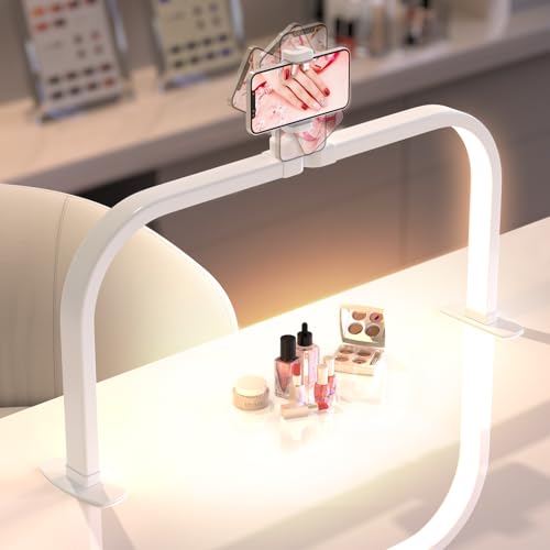 Upgrade Large Half Moon Light for Nail Desk with Phone Holder for Nail Lamp