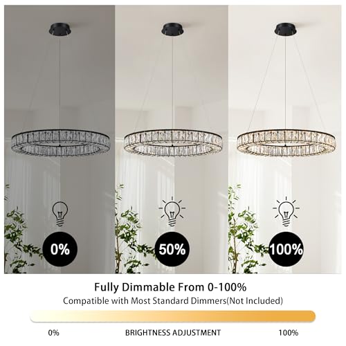 Crystal Chandeliers Modern Black LED Chandelier Adjustable LED Ceiling Light Fixtures Black Hanging Pendant Lights for Living Room Dining Room