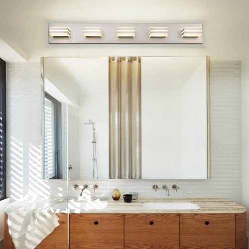 LED Wall Brushed Nickel Vanity Lights for Bathroom Light Fixtures 30W Adjust 3 Colors Modern Bath Lighing Over Mirror LED Vanity Light