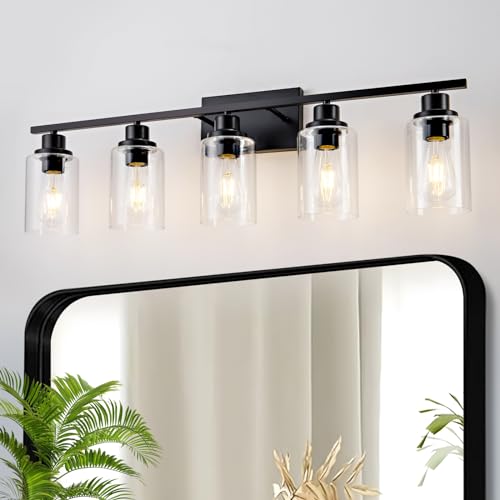 5 Light Bathroom Light Fixtures Black Vanity Light Over Mirror Modern Farmhouse Wall Lighting Sconces Wall Lamp for Bathroom