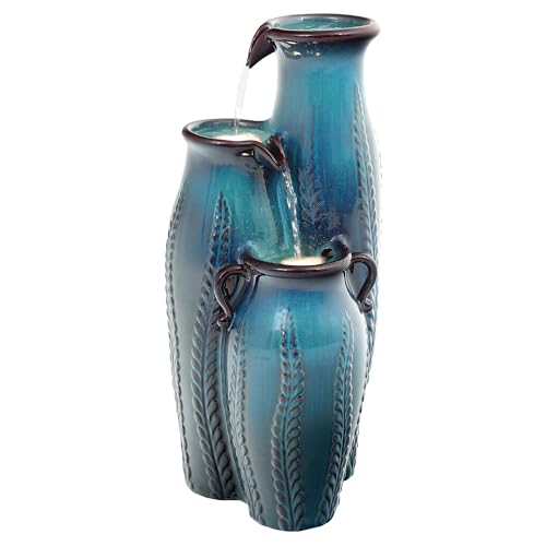 30" Ceramic Vase Water Fountain Outdoor with LED Lights