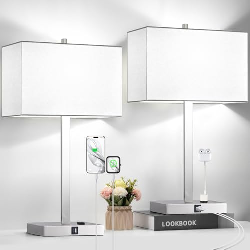 21" Set of 2 Touch Control Table Lamps with 2 USB & AC Outlets (2 Count)