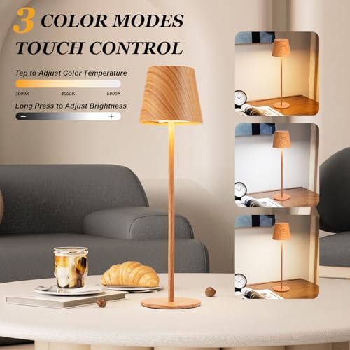 Wood Grain Cordless Table Lamp Rechargeable