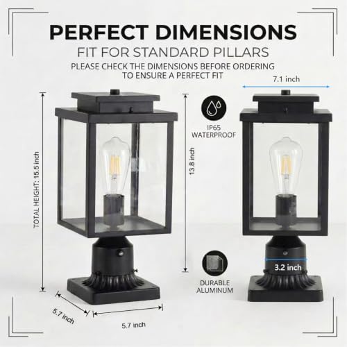 Dusk to Dawn Black Outdoor Post Light Hardwired with Pier Mount Base