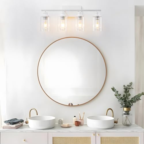 4 Light White Bathroom Light Fixtures Vanity Light Over Mirror Modern Wall Lighting Sconces Rustic Industrial Wall Lamp for Bathroom