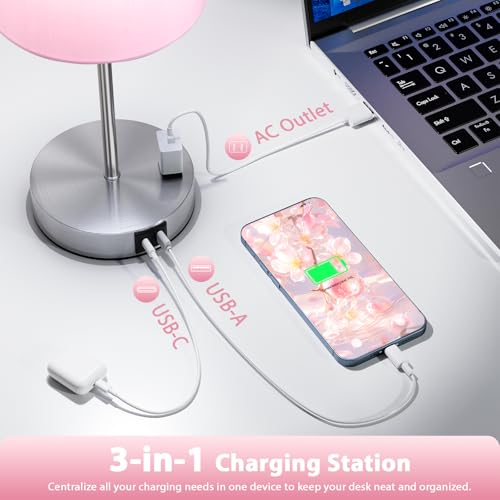 17.6" Pink Touch Lamps for Bedroom Set of 2 (2 Count)