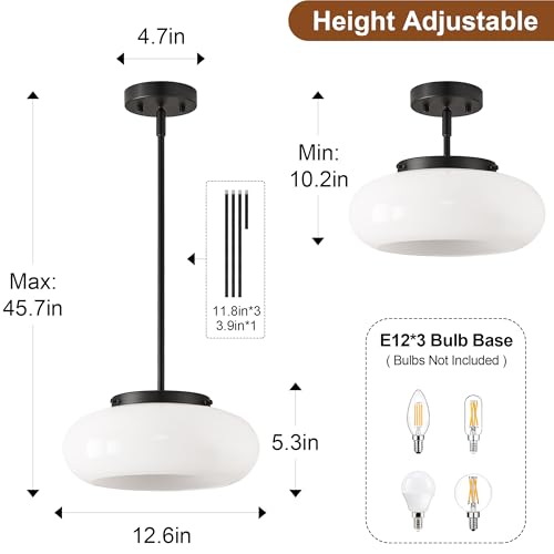 Mid Century Modern Black Semi Flush Ceiling Light 12.6 Inch