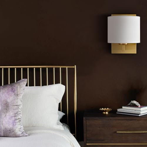 Modern Gold Wall Sconces Set of 2 with Linen Drum Shade (2 Count)