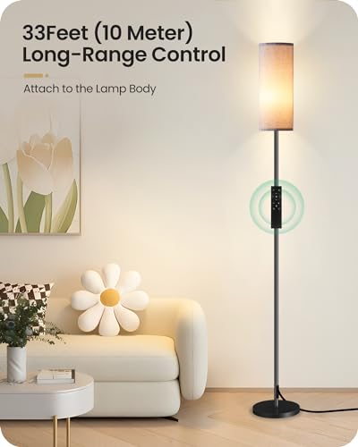 Dimmable Gray Floor Lamp for Living Room with Remote and Foot Switch
