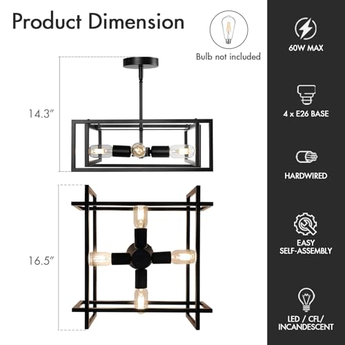 Modern Black Semi Flush Mount Ceiling Light Fixture 16.5"