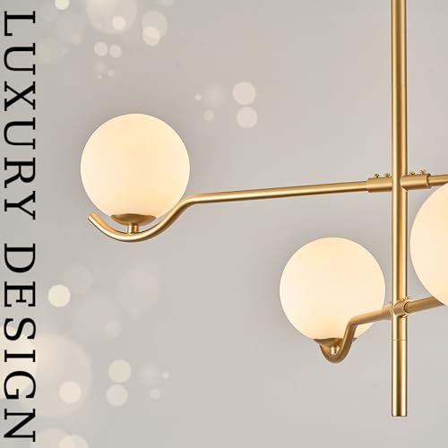 Modern 31" 4 Light Gold Sputnik Chandelier with Milk Glass Globe (4 Count)