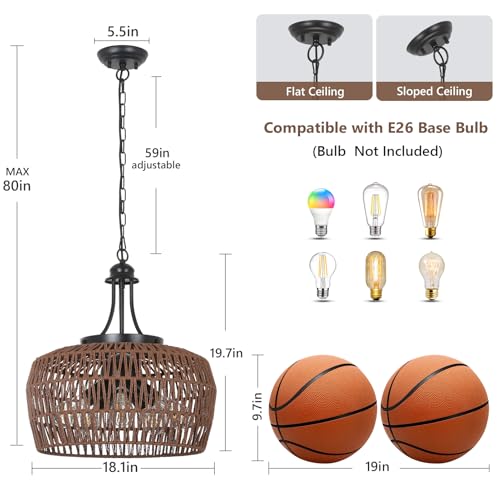 Coffee Rattan Chandeliers for Dining Room