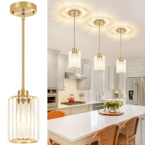 3 Pack Brushed Brass Pendant Lights Over Island Kitchen Light Fixture (3 Count)