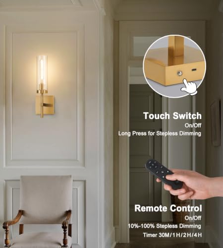 Gold Battery Operated Wall Sconce Set of 2 (2 Count)