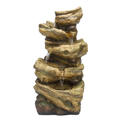 TZL226 Outdoor 4 Tier Log Tree Trunk Waterfall Floor Fountain with LED Lights