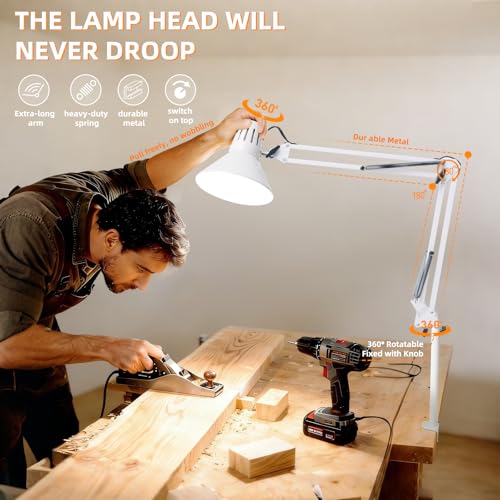 White Desk Lamp with Clamp