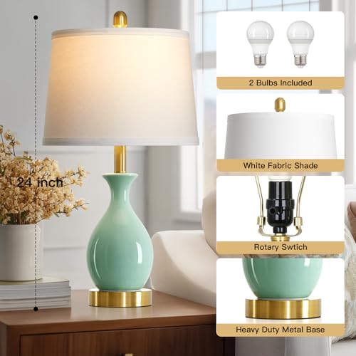 24″ Sage Green Ceramic Table Lamps Set of 2 (2 Count)