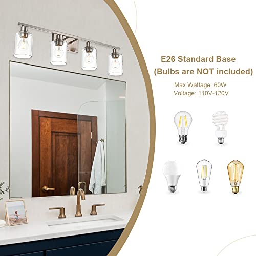 Industrial Brushed Nickel Wall Sconce with Clear Glass Shade and Metal Base