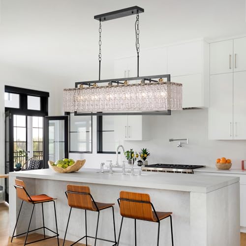 42" Black Crystal Ripple Glass Rectangle Pendant Chandelier 6