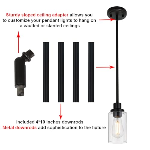 Kitchen Island Pendant Lighting 3 Pack Black with Clear Glass (3 Count)