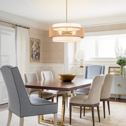 4 Light Rattan Chandelier for Dining Room
