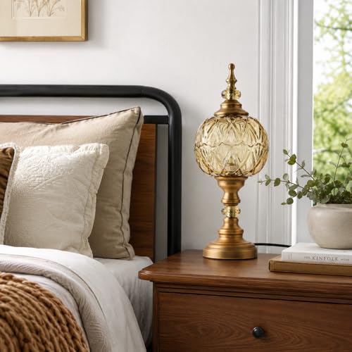 Vintage Amber Table Lamp Fixtures with E26 Bulb