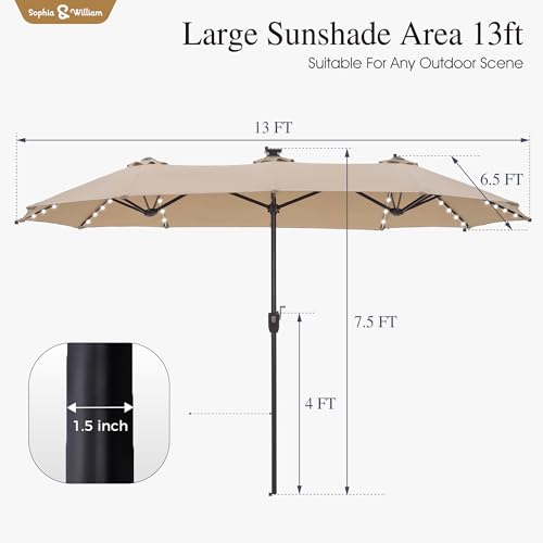 13ft Outdoor Patio Umbrella with Solar Lights
