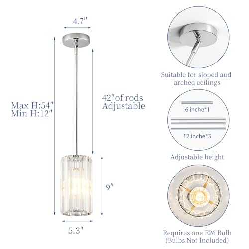 Adjustable Modern Crystal Chrome Pendant Lights Kitchen Island (Chrome / 5.3 in)