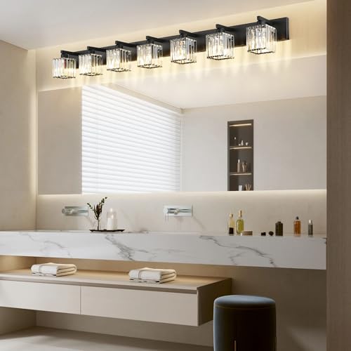 Black Vanity Light Crystal Bathroom Lighting Fixtures Modern Bathroom Vanity Light 7 Light