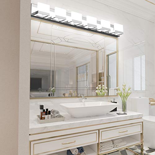 Modern 6 Lights LED Vanity Light for Bathroom Up and Down Chrome Bathroom Wall Light Fixtures Over Mirror