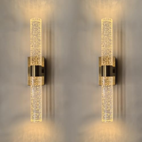 Cordless Gold Crystal Wall Sconces Battery Operated Set of 2 with Remote