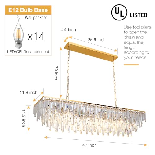 47" Modern Rectangle Crystal Chandelier