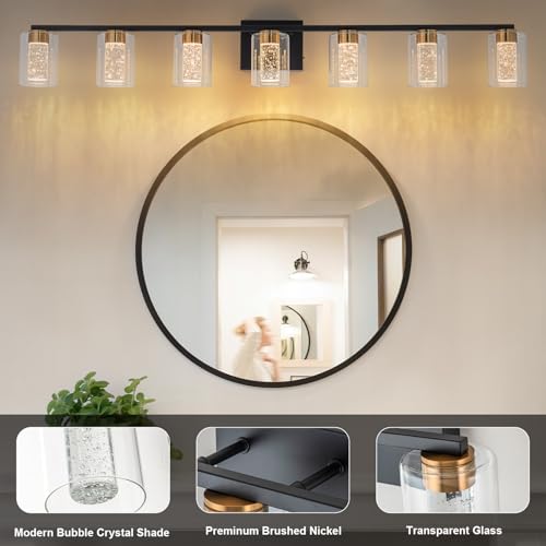 7 Light Black and Gold Vanity Light with 3 Color Modes