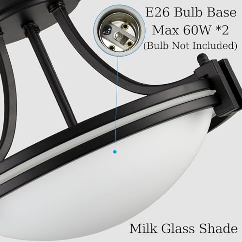 Matte Black Semi Flush Mount Ceiling Light Modern Farmhouse 2