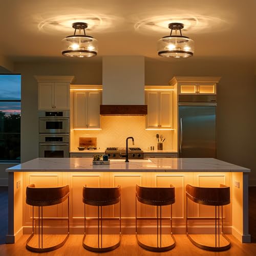 11.8" Black and Gold Semi Flush Mount Ceiling Light