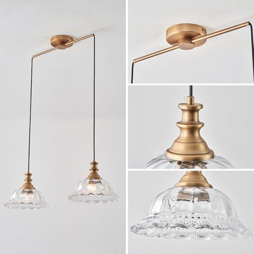 Vintage 2 Light Pendant Light Fixtures Modern Glass Hanging Lamps with Adjustable Cord for Kitchen Island Dining Room Living Room Hallway