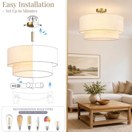 20 Inch Drum Flush Mount Ceiling Light Gold