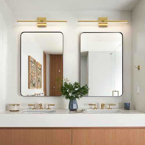Gold LED Bathroom Vanity Light 24 Inch 18W Dimmable 5CCT Bathroom Lighting Fixtures Over Mirror Modern Brushed Gold Vanity Lights Bar for Bathroom Mirror Cabinets Bedroom