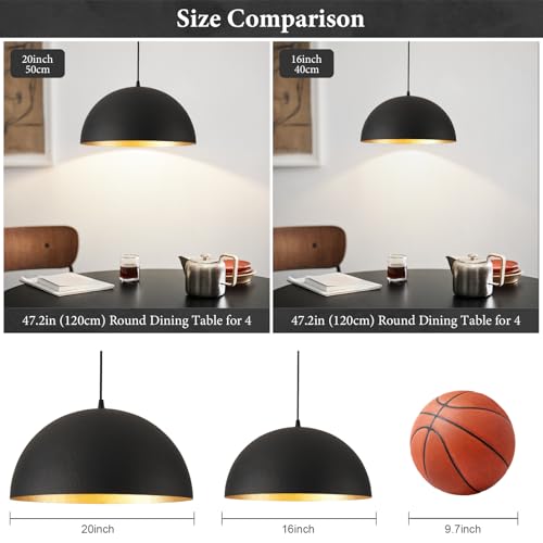 20 Inch Black and Gold Industrial Pendant Lighting for Kitchen Island